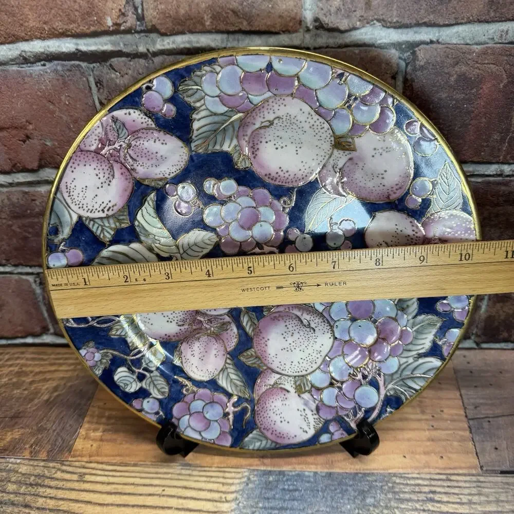 TOYO MACAU Porcelain Plate Hand Painted‎ Gold Moriage & Enamel Plums China